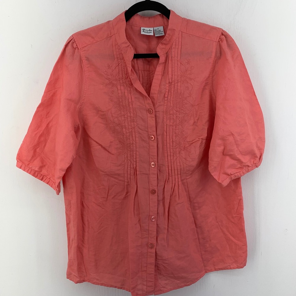 Cottagecore Natural Woman 1X Linen Embroidered Pintuck Top Lagenlook Coastal